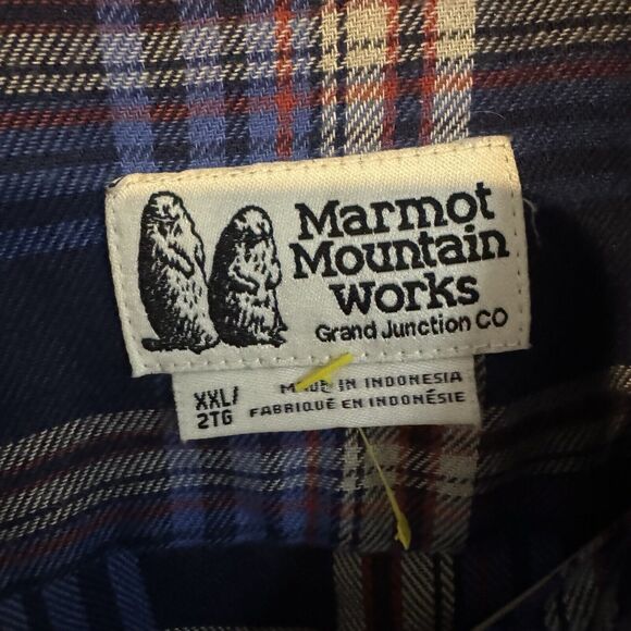 Marmot Mountain Works XXL Lightweight Flannel Button Up Shirt Blue Check Plaid - Picture 3 of 7